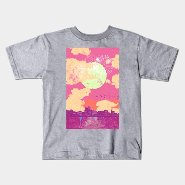 FULL MOON CITY Kids T-Shirt by Showdeer